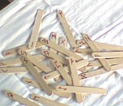 An example of rune-staves made out of popsicle sticks